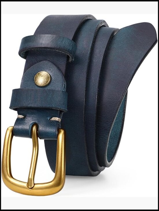 Genuine Leather Belt for Jeans, Full Grain Leather, Vintage Gold Buckle, 1.1\